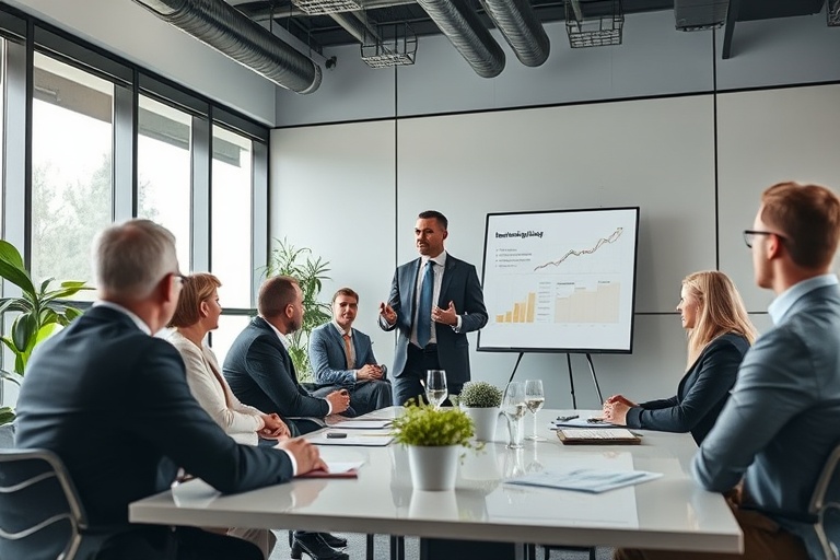 Equipe em reunião sobre estratégias de sustentabilidade