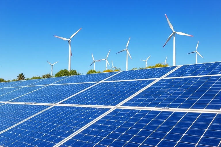 Painéis solares e turbinas eólicas